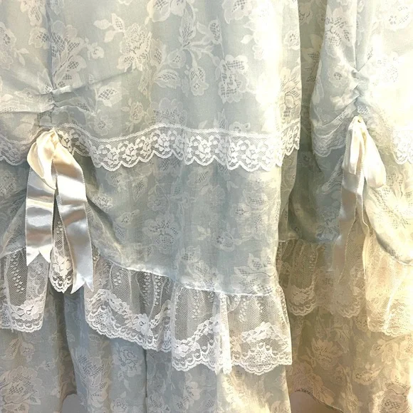 VTG Gunne Sax Jessica McClintock 70s Prairie Lace Prom Dress Pale Mint Size 7 - Picture 4 of 14